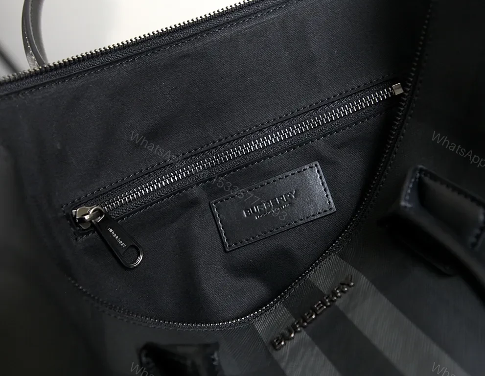 View 5 of Navy Burberry Check Tote: Leather-Trim Structured City Bag