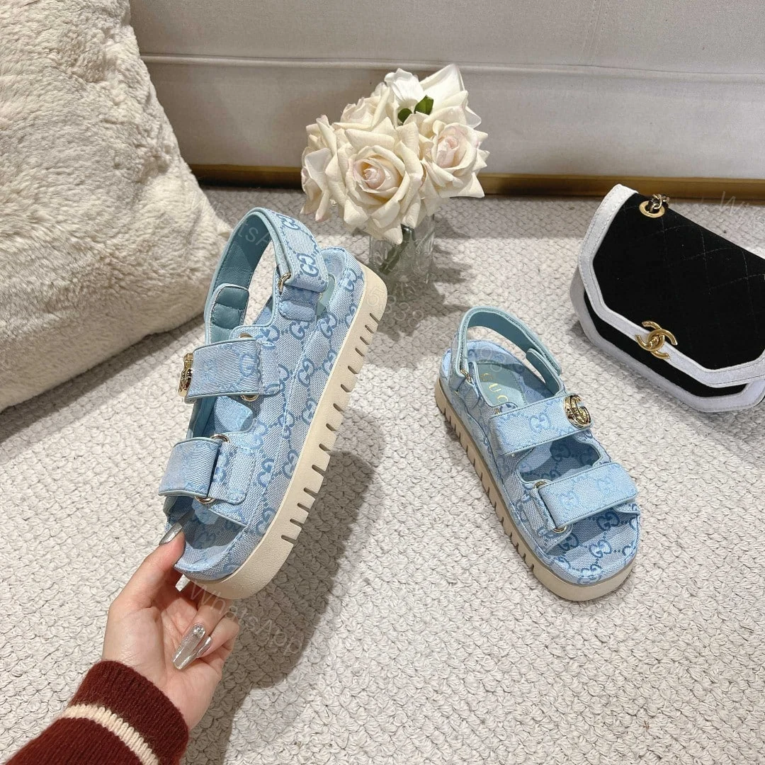 View 6 of GUCCI WOMEN’S SANDAL WITH DOUBLE G LIGHT BLUE 816630 FAD9G 4956