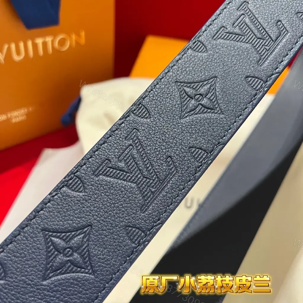 View 4 of Blue Embossed Monogram Belt: Luxe Everyday Accessory