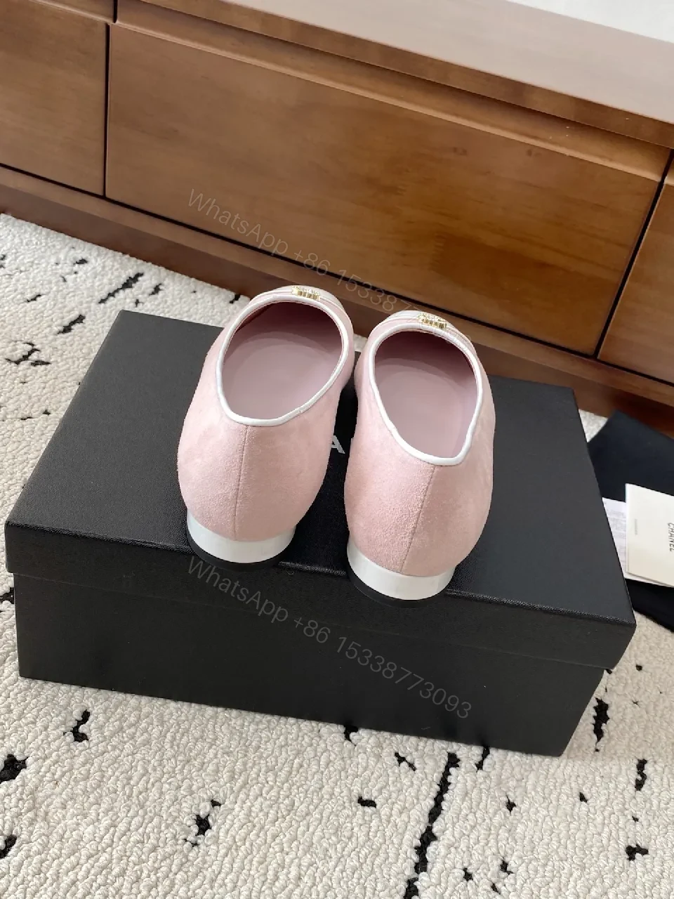 View 7 of Soft Pink Two-Tone Ballet Flats with Gold Logo (No Brand)