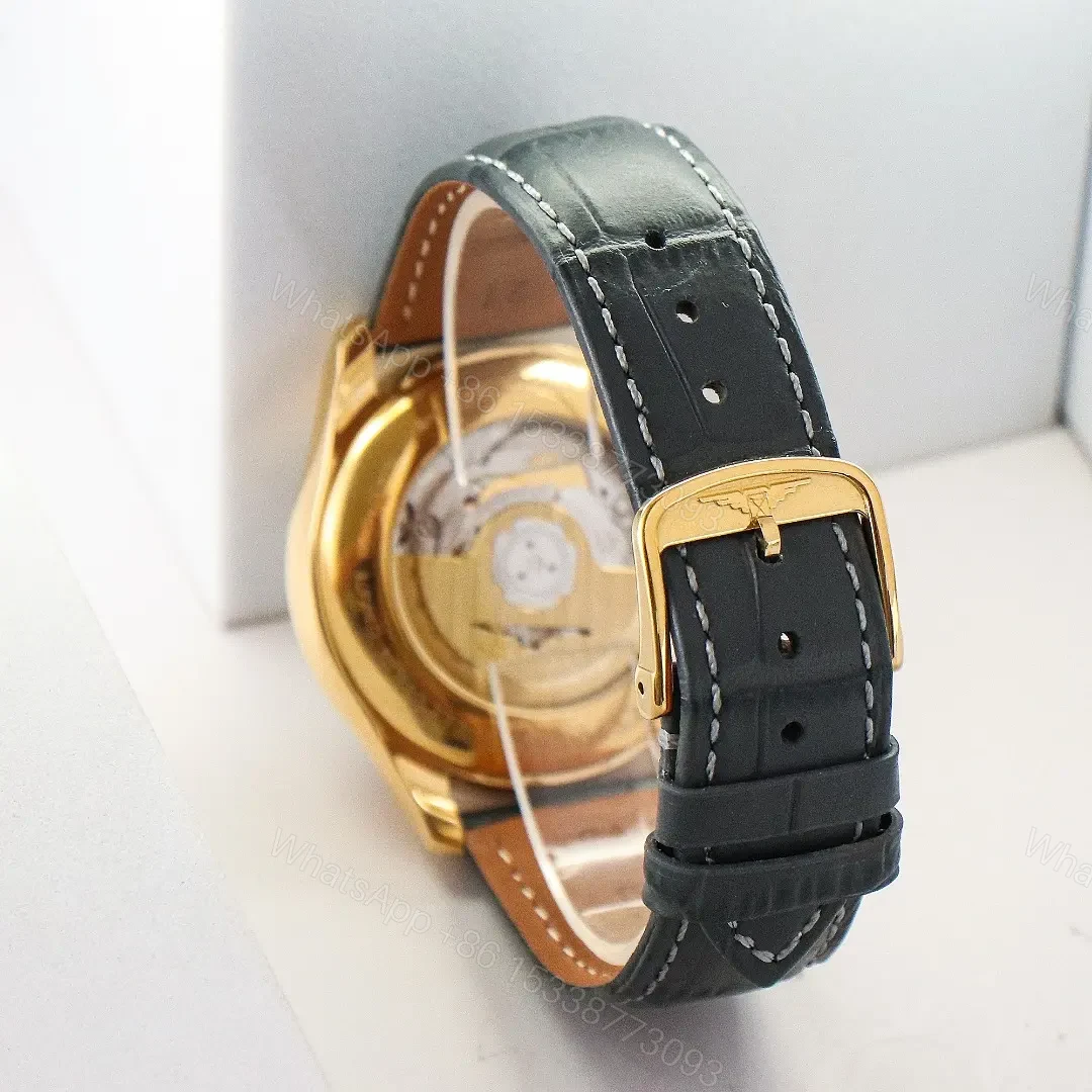 View 9 of Longines Master Classic Reproduction GMT Dual Time Watch Rose Gold with White Dial Roman Numerals and Grey Italian Leather Strap