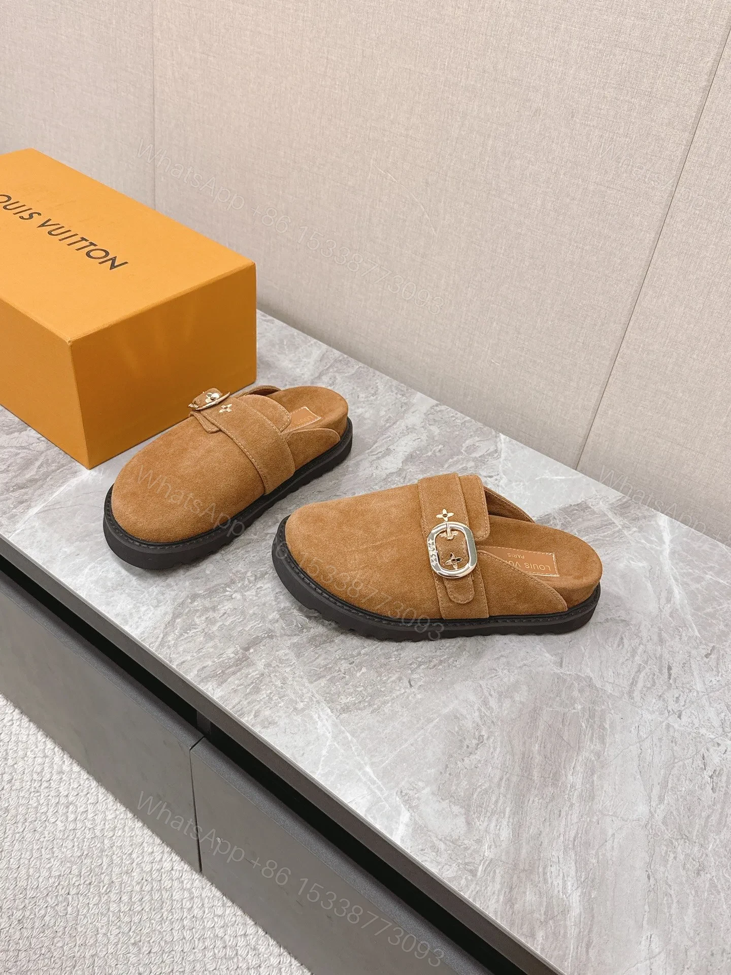 View 3 of LV Women Brown Suede Mules