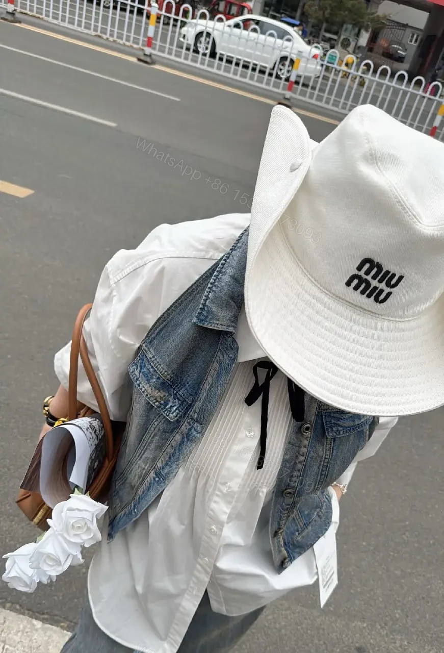 View 10 of White Cotton Wide-Brim Embroidered Logo Hat