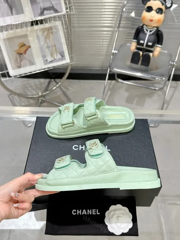 View 2 of Mint Leather Slide: Quilted, Emblem Details, All-Day Comfort