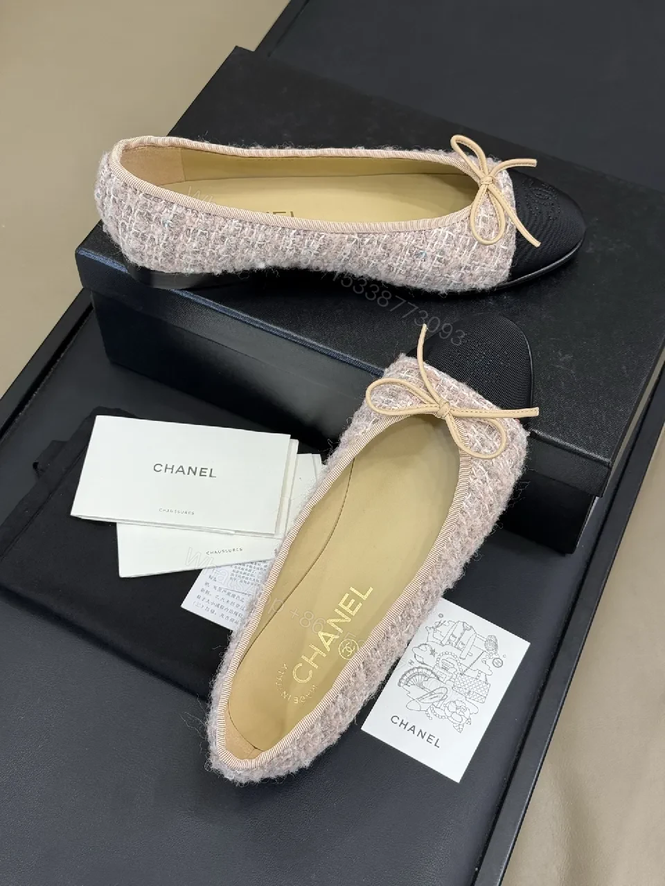 View 8 of Tweedy Black Cap-Toe Ballet Flats - Textured Comfort Luxury