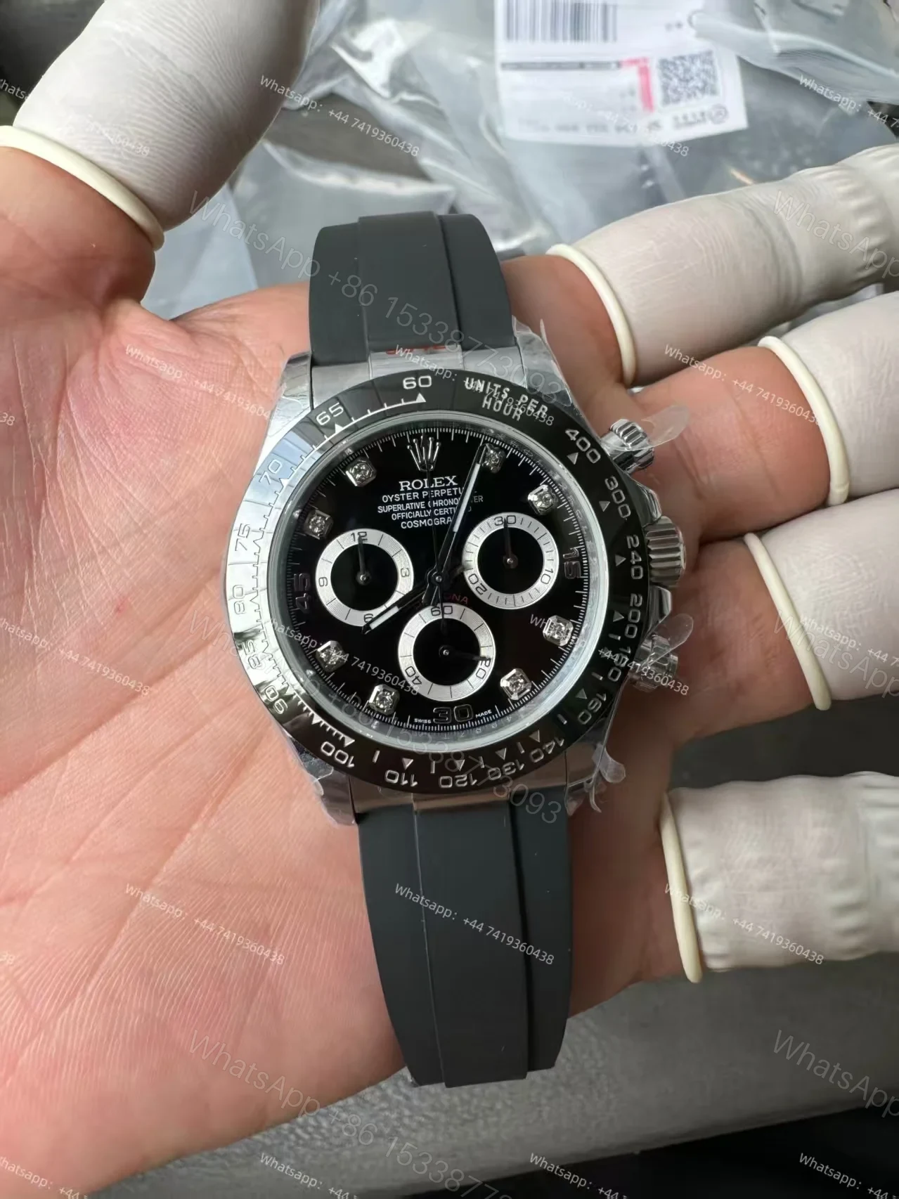View 7 of Rolex Daytona Replica Watch – M116519LN-0025 Black Diamond Dial 1:1 Super Clone 4130