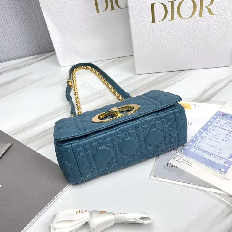 View 9 of Teal Quilted Mini Bag with Gold Dior Hardware - Crossbody Luxury