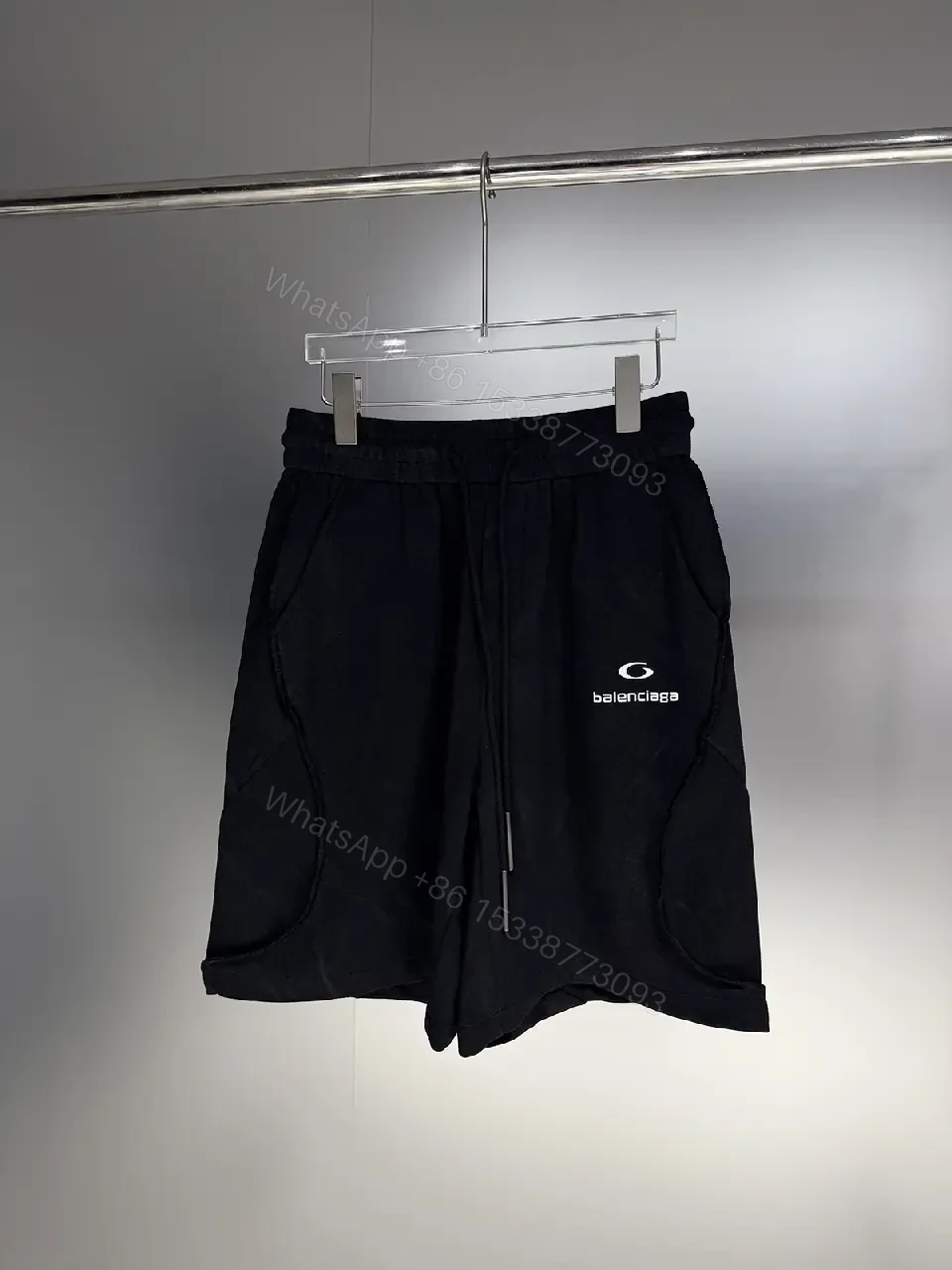 View 7 of Black Nylon Jogger Shorts with Balenciaga Logo