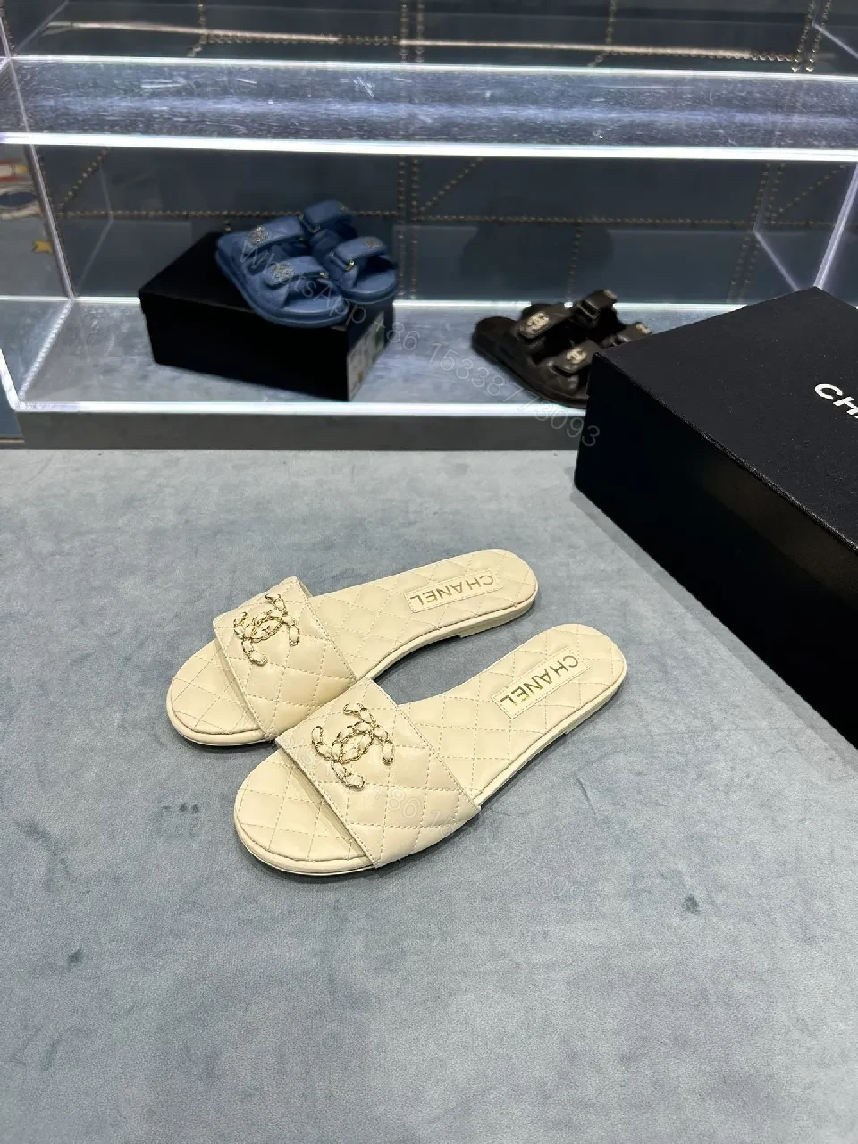 View 9 of Beige Quilted Slide: Luxe Comfort, Subtle Logo