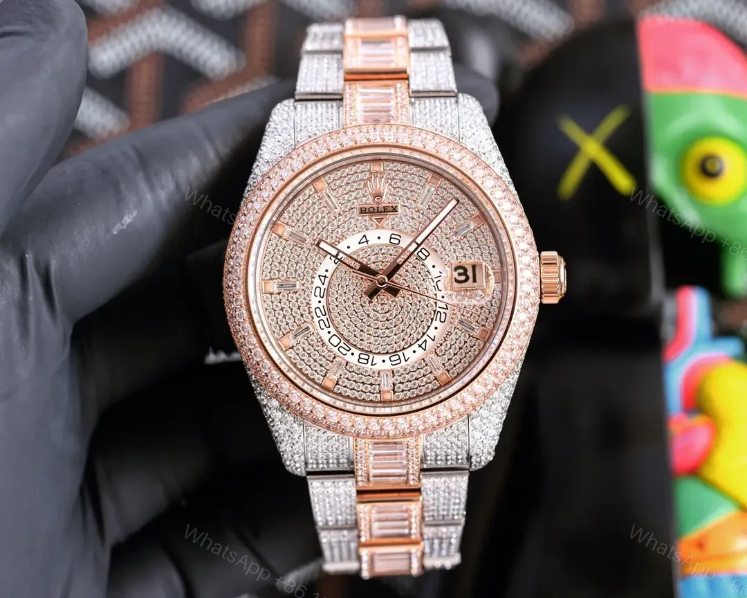 View 9 of Opulent two tone sky dweller replica 42MM Full Diamond Edition ROLEX-SKY-TT-DIAMOND-42