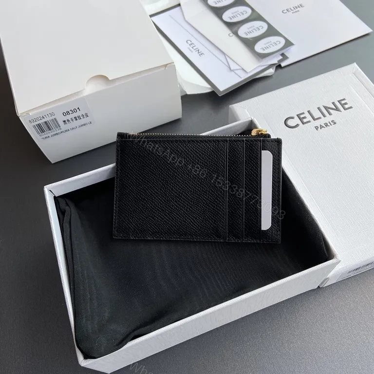 View 8 of Black Calfskin Cardholder with Gold Hardware