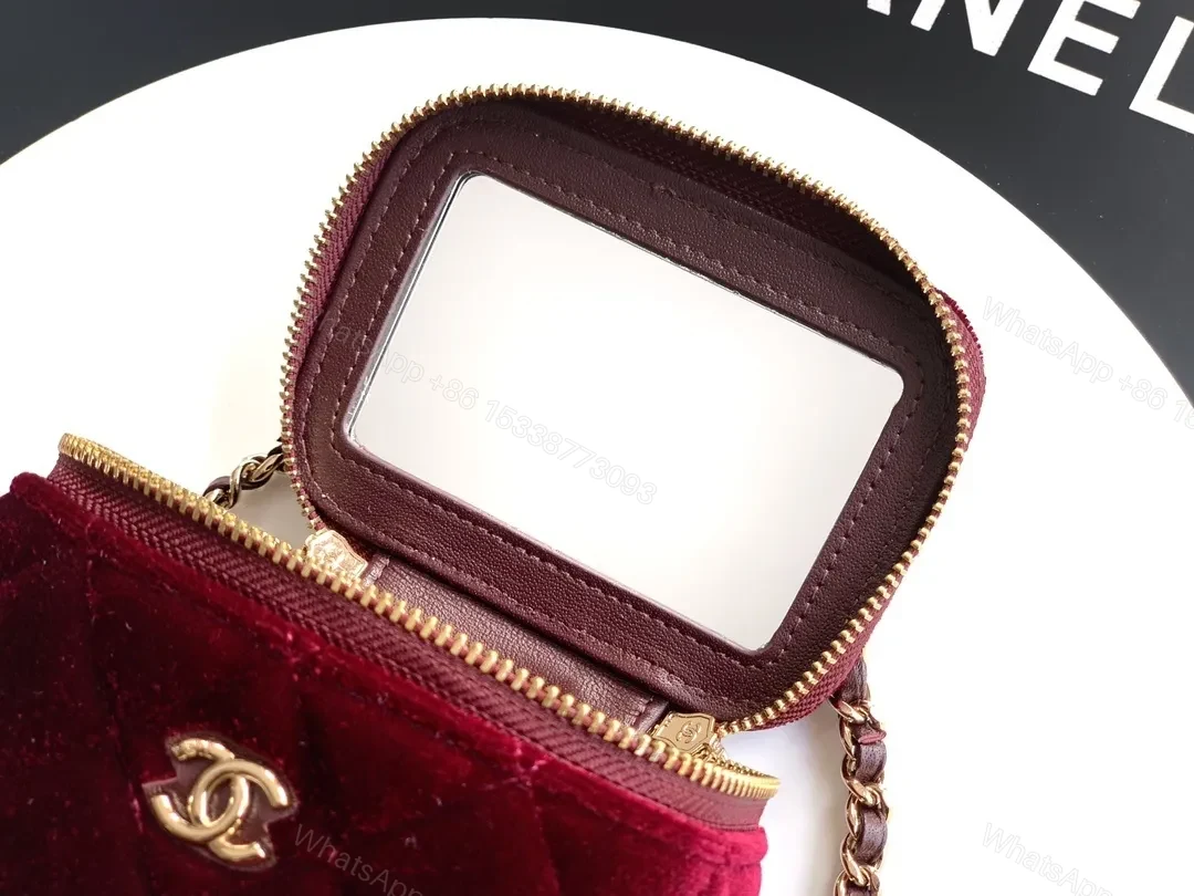 View 2 of Burgundy Velvet Chain Bag with Gold Accents, Compact Luxury
