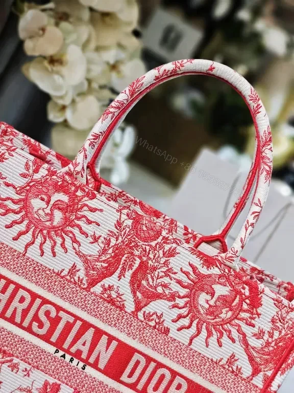 View 7 of Bold Tote: Red-Cream Jacquard, Dior-Style Brand, Structured Carryall