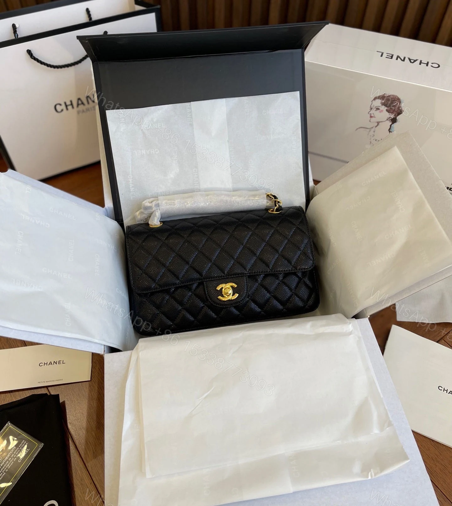 View 6 of CHANEL CLASSIC FLAP QUILTED BLACK BAG PURSE