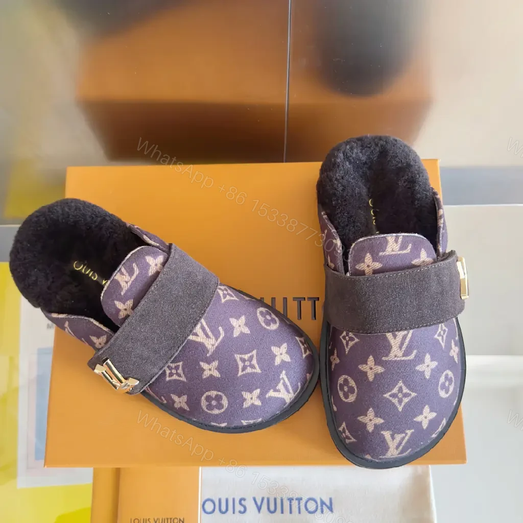 Purple Suede-Trim Mules: Plush-Lining Comfort, Monogram Edition — view 1