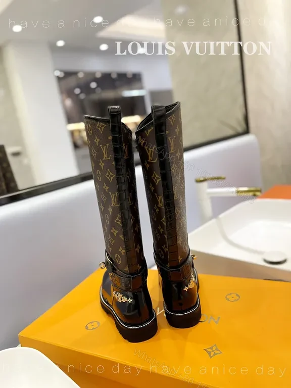 View 3 of Louis Vuitton Knee-High Monogram Patent Boots
