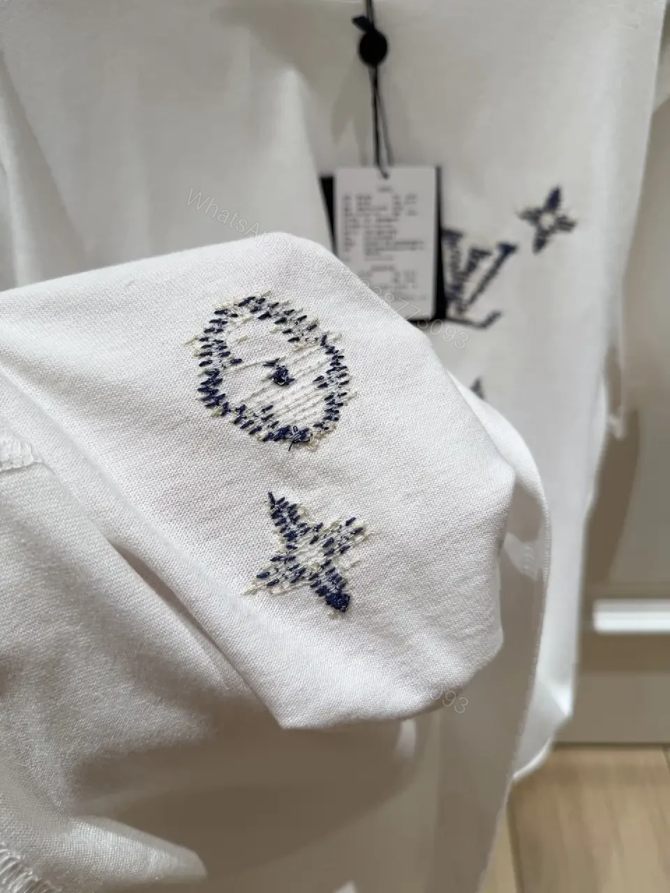 View 10 of White Cotton Streetwear Embroidered LV Motifs T-shirt