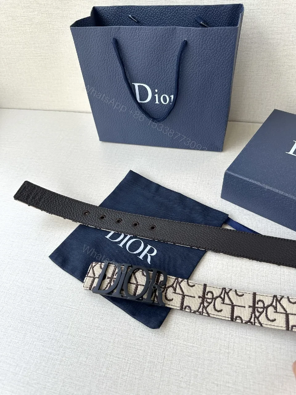 View 5 of Beige Monogram Belt with Luxe Signature Print