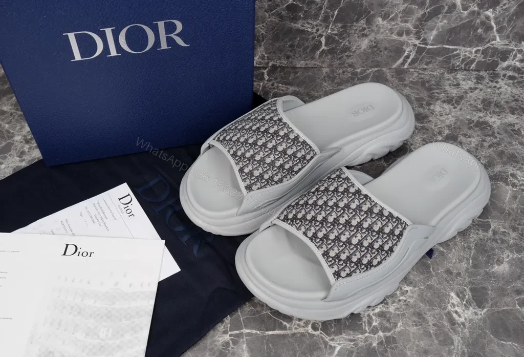 View 3 of Patterned Dior Slides: Plush Comfort, Monogram Textile Strap