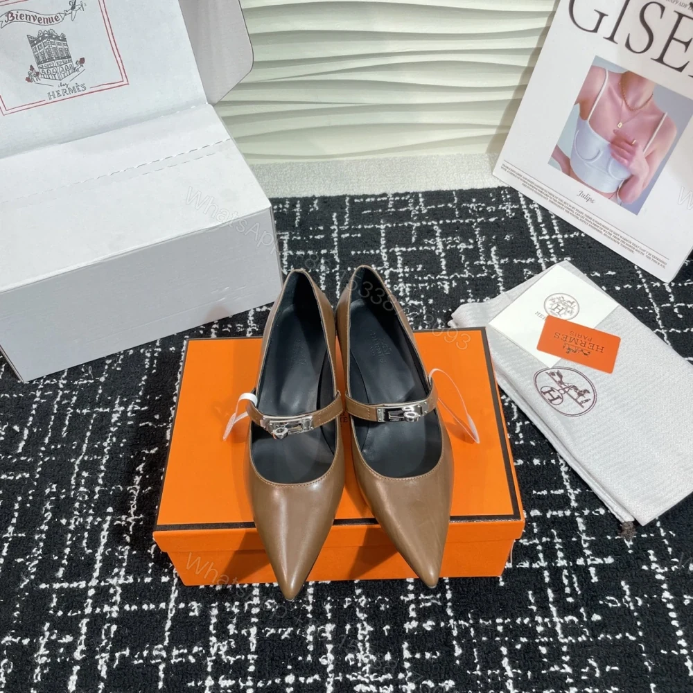 View 4 of 高仿Hermes*Kelly系列H251007Z03小牛皮高踭鞋木色4CM免檢版