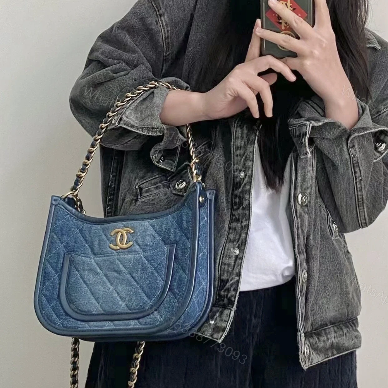 View 18 of 高仿Chanel*24S系列AS4532水洗丹寧Hobo包中號免檢版