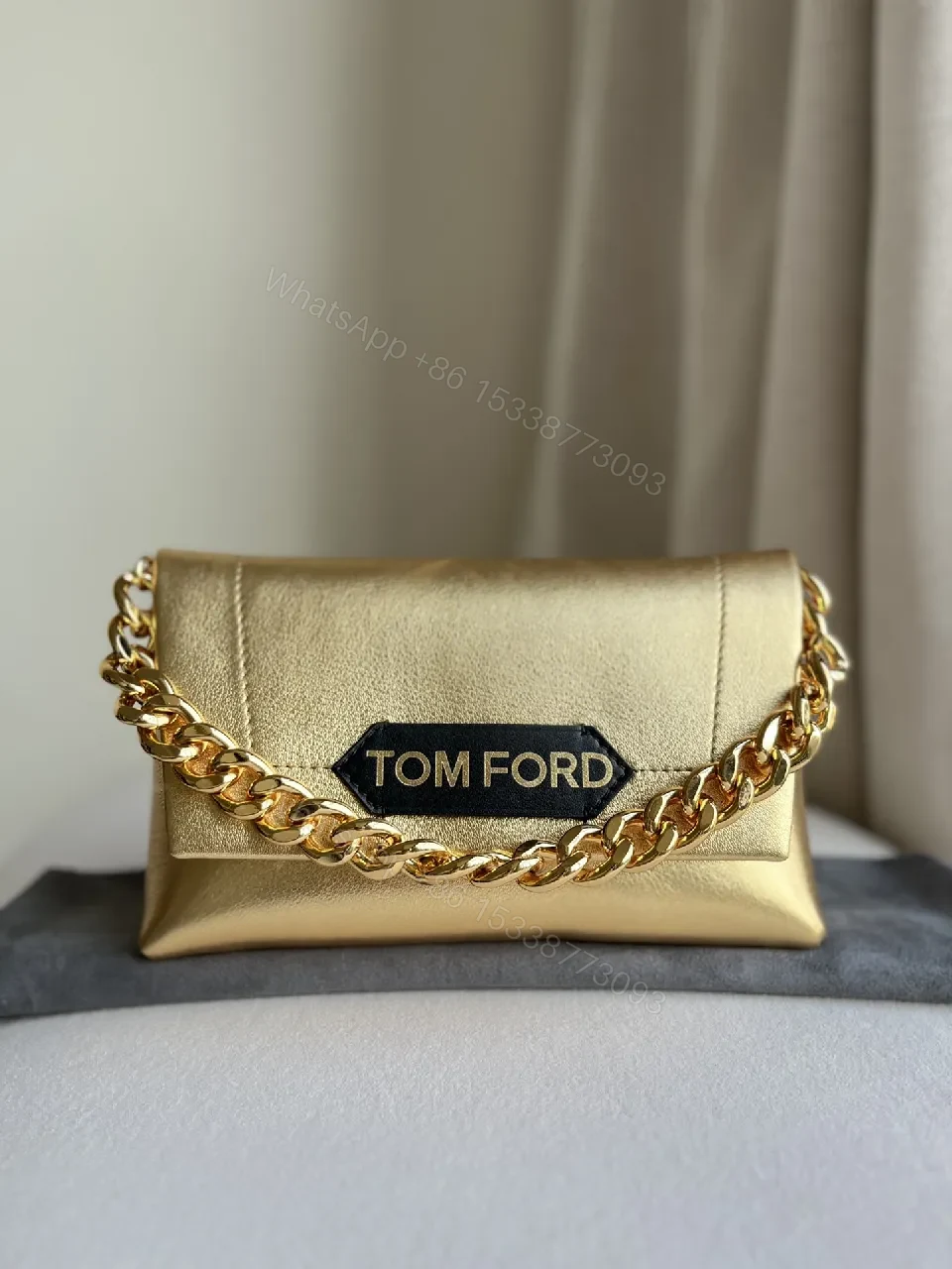 View 2 of Glossy Gold Chain Wallet in Luxe Leather