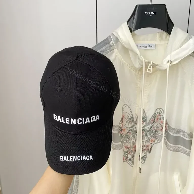 View 4 of Bold Black Balenciaga Cap â€” Luxury Cotton, Curved Bill, Adjustable Fit