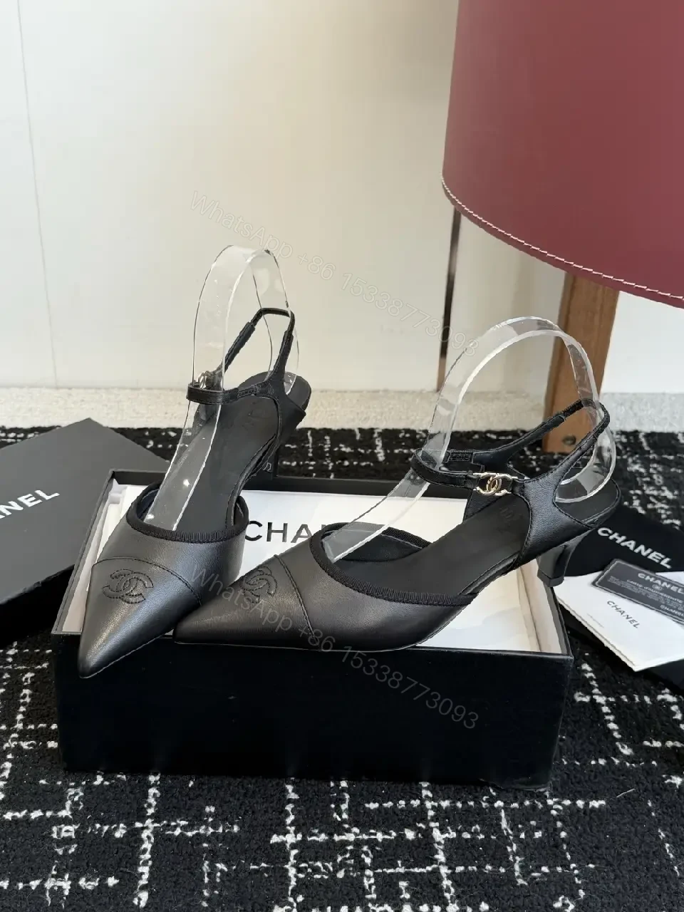 View 10 of Black Leather Sandal Heels with Chanel Logo, Slingback Style