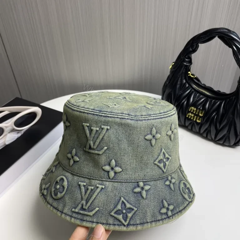 View 3 of Denim LV Monogram Bucket Hat â€“ Luxe, Streetwear Ready