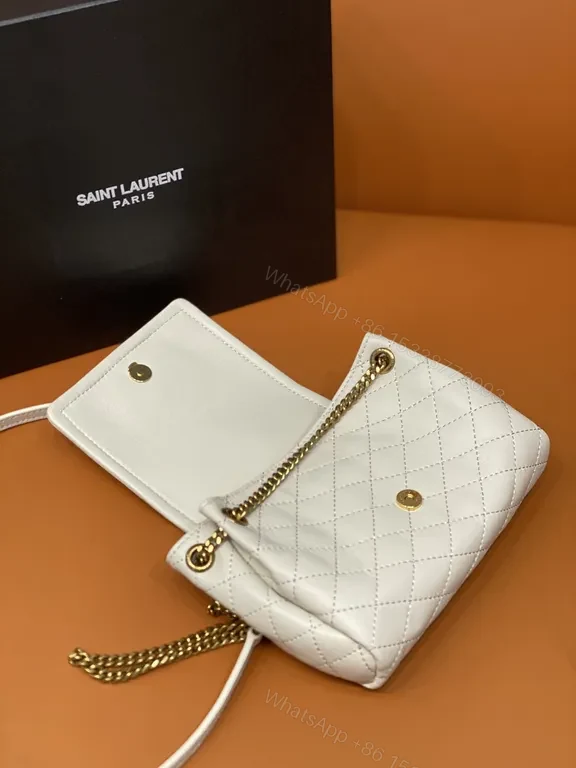 View 8 of Quilted White Calfskin Mini Crossbody, YSL-Style Luxe