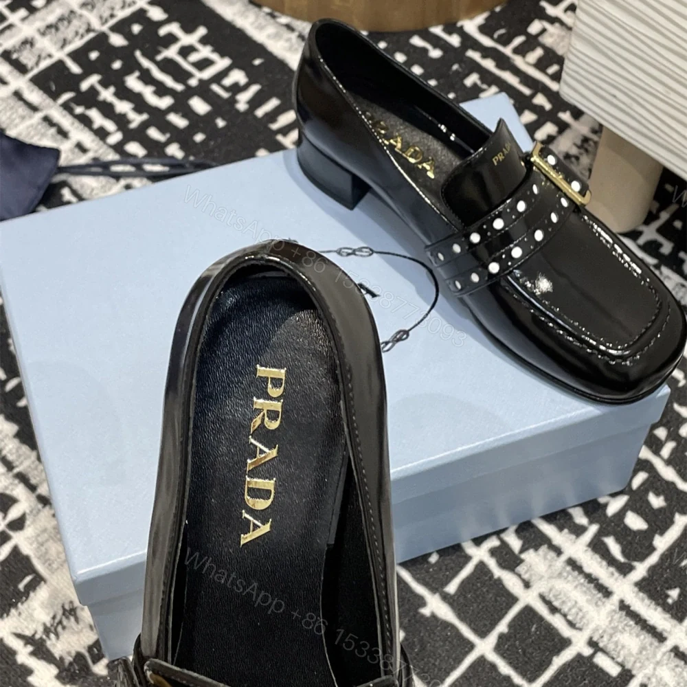 View 6 of 高仿Prada*1D831M方頭套腳樂福鞋3.5CM漆皮黑色免檢版