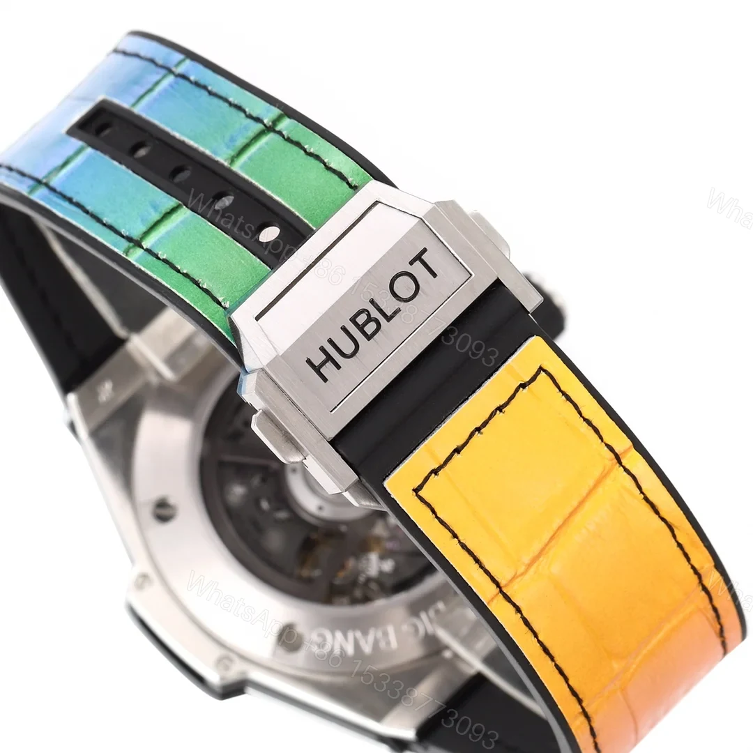 View 9 of Hublot Big Bang Rainbow Replica 45MM Premium Gem Bezel Orange Purple Leather Strap Edition RG-HUBLOT-RAINBOW-45