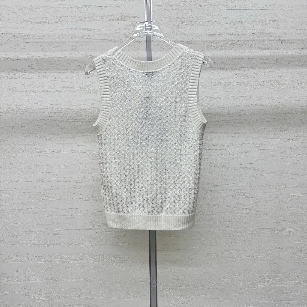 View 2 of Neutral Knit Tank: Texture + Subtle Logo, Sleeveless Top
