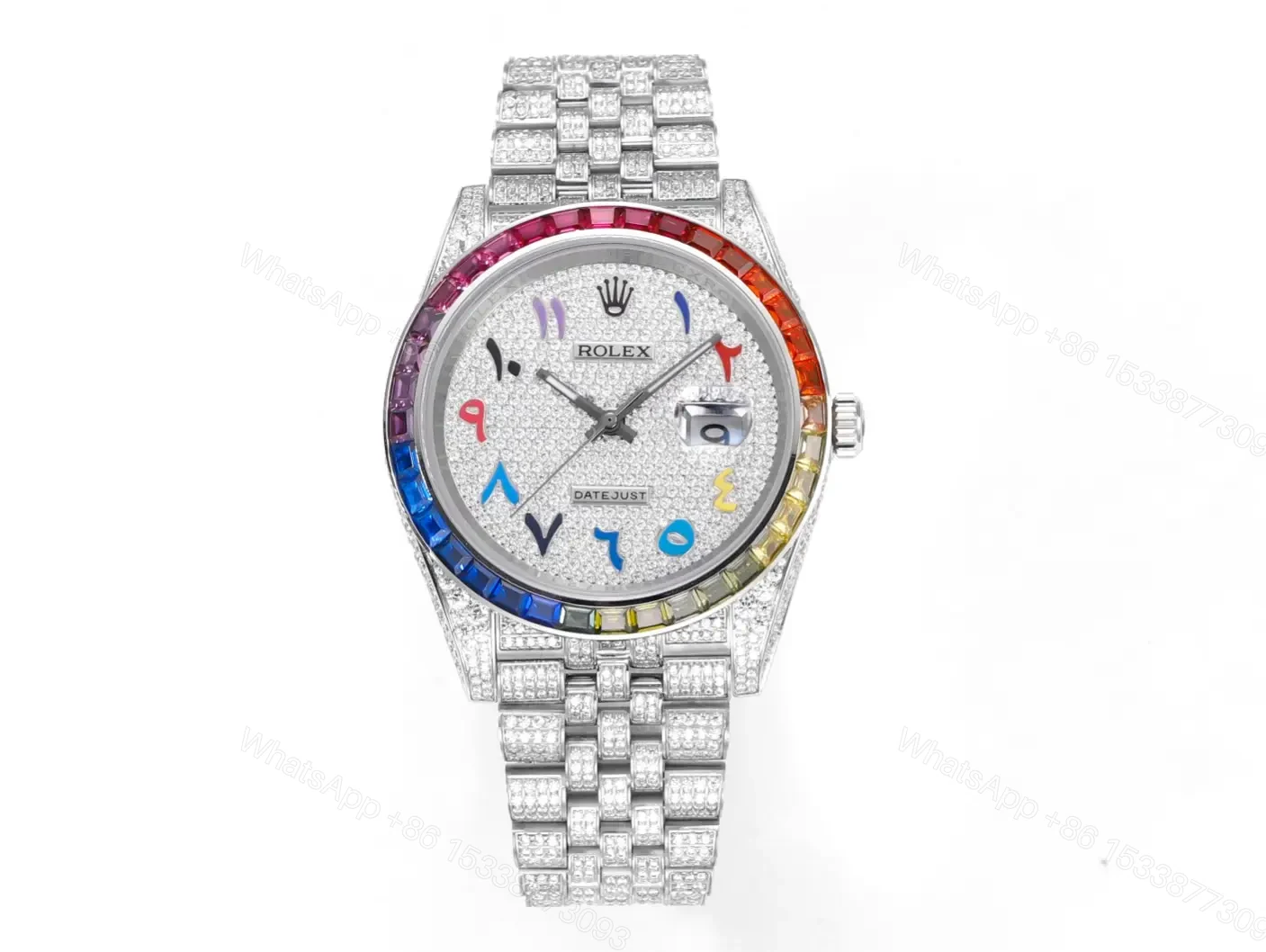 Spectacular arabic rainbow datejust replica 41MM Iced Out Edition RG-DJ41-ARABIC-RAINBOW-SILVER — view 1