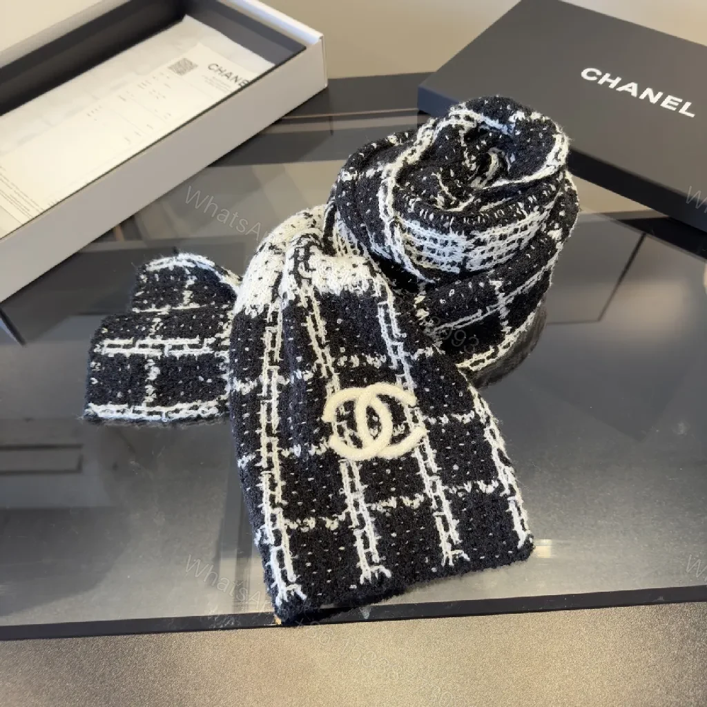 View 9 of Black & White Tweed Scarf: Luxe Knit, Signature Texture, Unisex Accessory