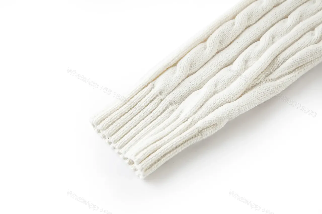 View 6 of Off-White Cream Cable-Knit Crew Neck Sweater with Logo Emblem