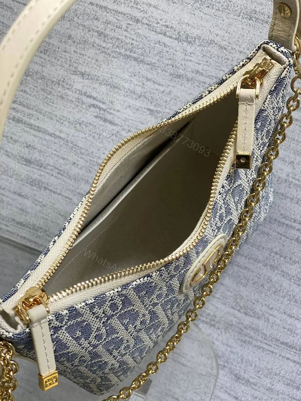 View 5 of Chic Denim‐Texture Satchel: Structured, Gold‐Accent Crossbody