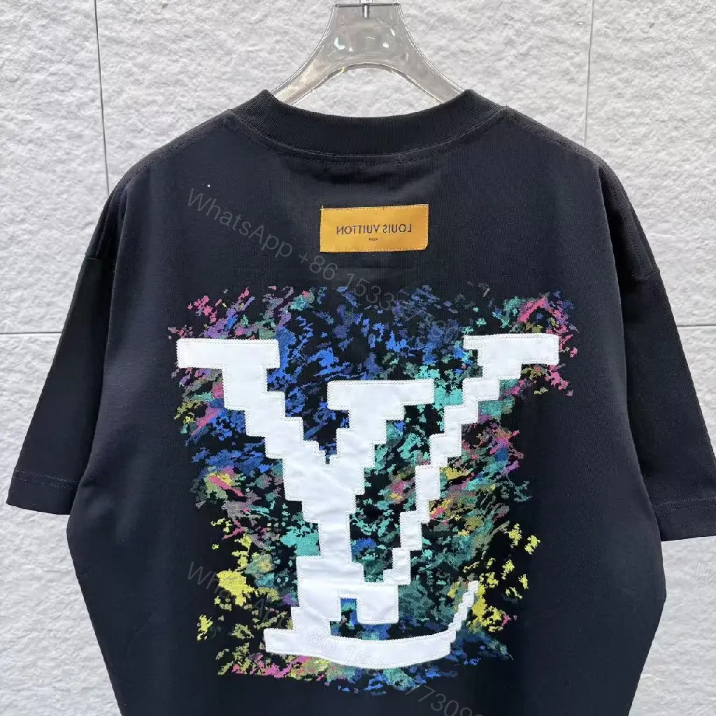 View 4 of Black Cotton Oversized Tee with LV Logo Embroidery