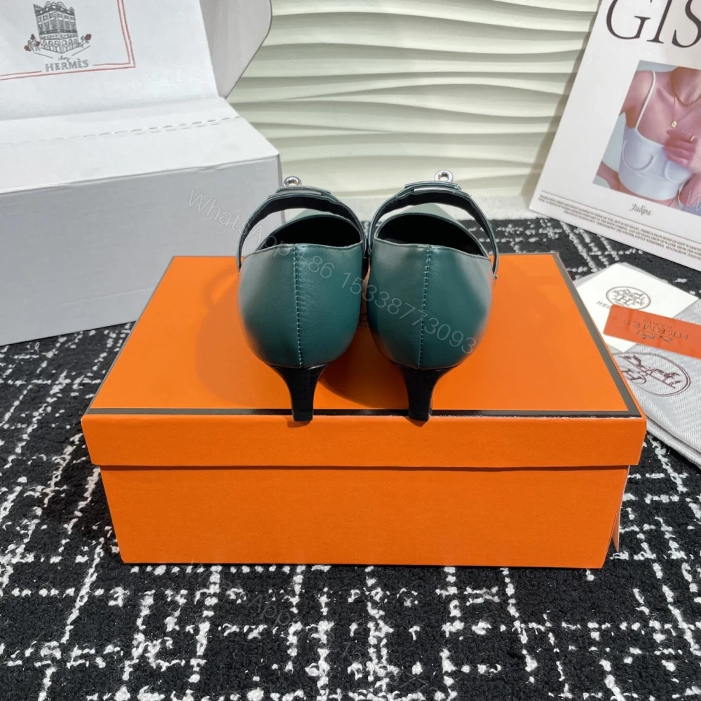 View 2 of 高仿Hermes*Kelly系列H251007Z05小牛皮高踭鞋祖母綠4CM免檢版