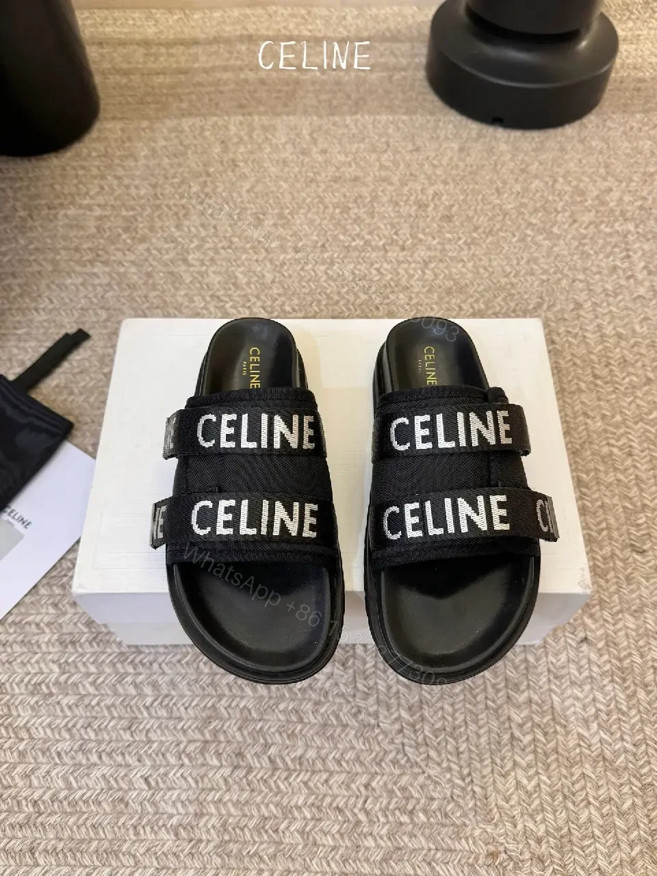 View 2 of Bold Black Slip-Ons: Minimalist Straps, Cushioned Comfort