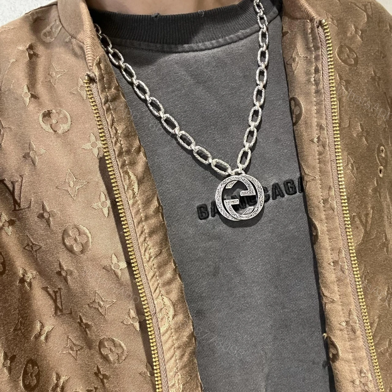 View 3 of GUCCI ARABESQUE INTERLOCKING G CHAIN NECKLACE STERLING SILVER