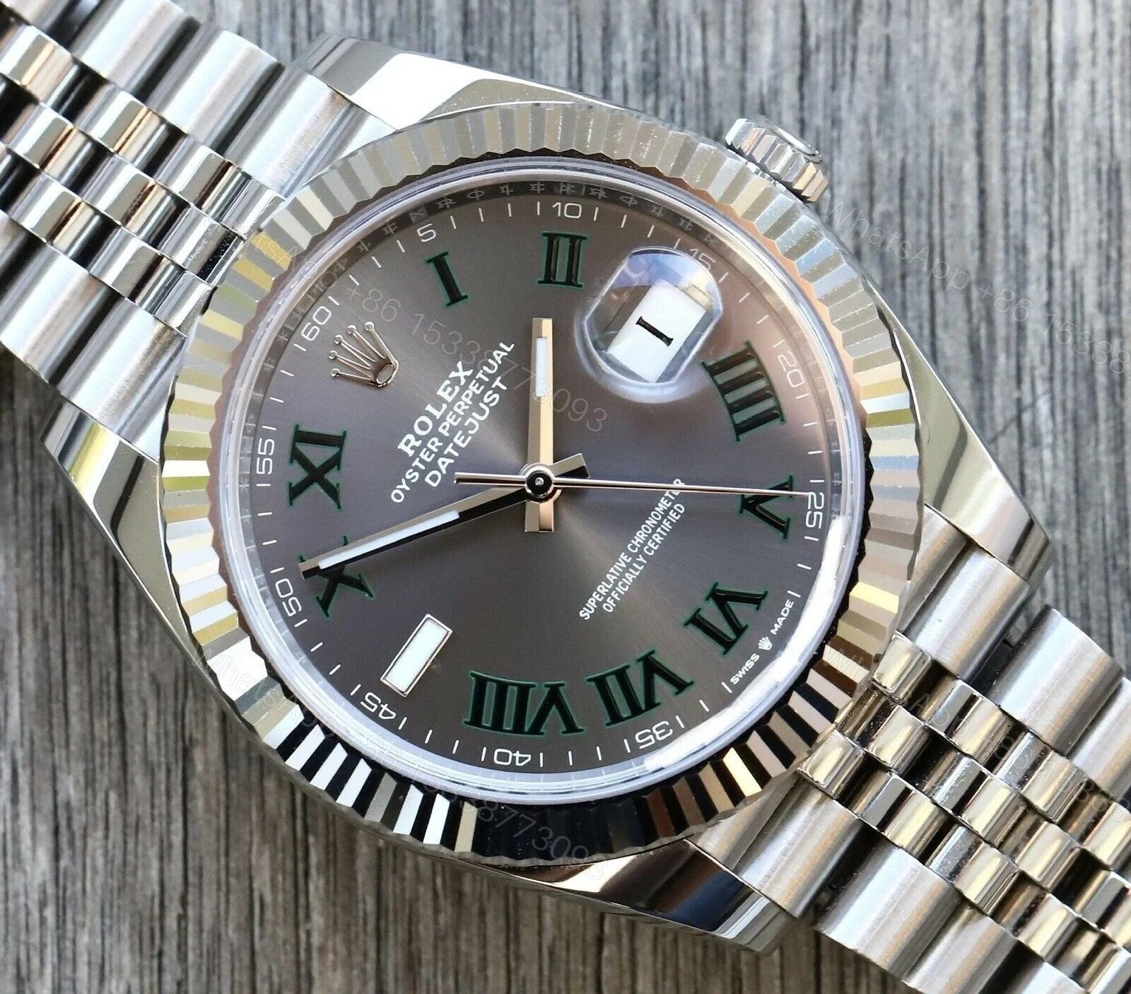 View 3 of Rolex Datejust Rhodium Dial 126334 “Wimbledon” Flutted/Jubilee 41 mm