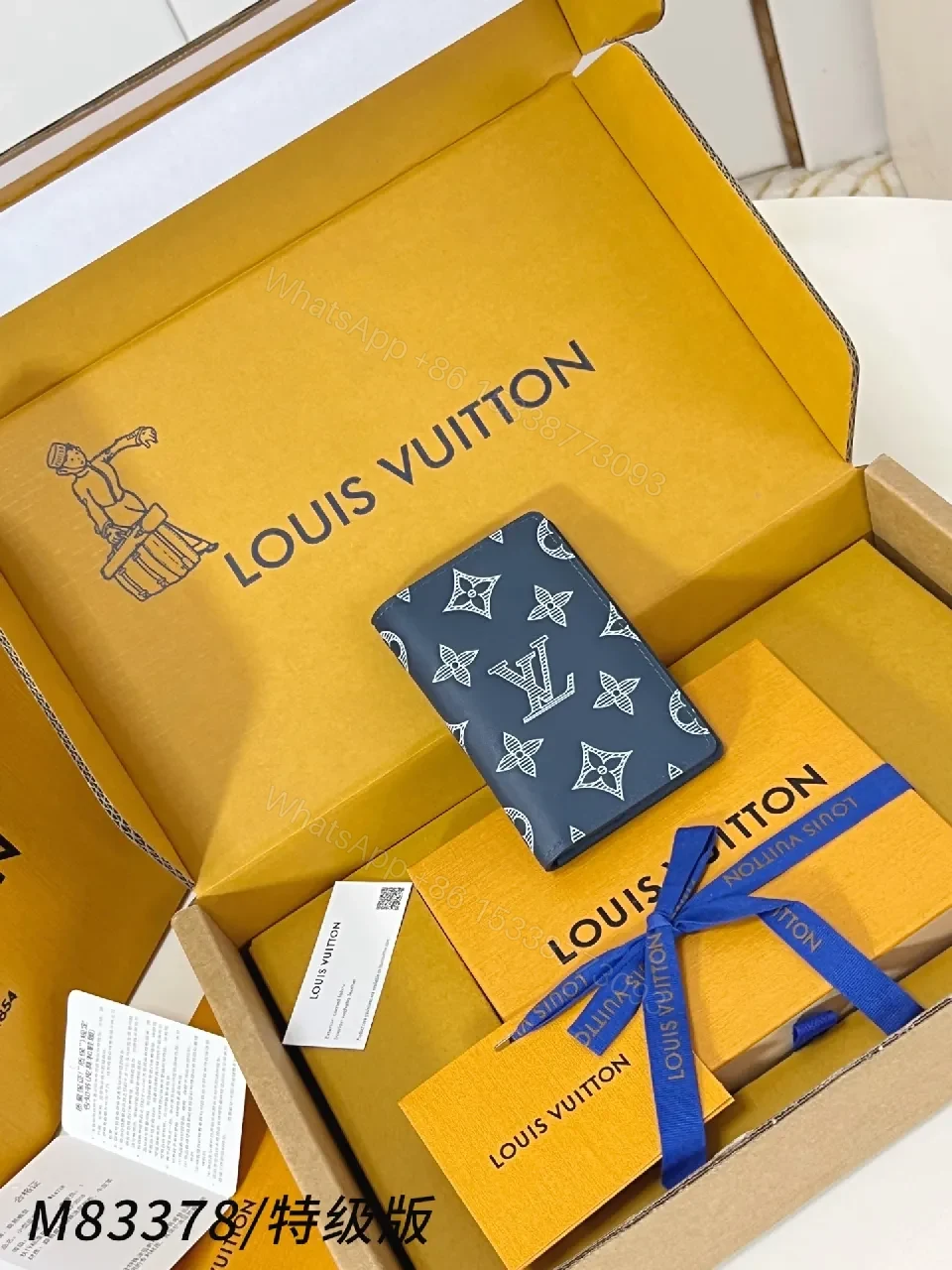 View 5 of Blue Leather Compact Wallet: Monogram Edition