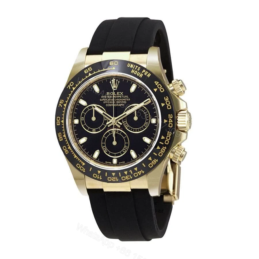 View 2 of Rolex Daytona 116518LN Super Clone: 40mm Yellow Gold Black Dial Oysterflex
