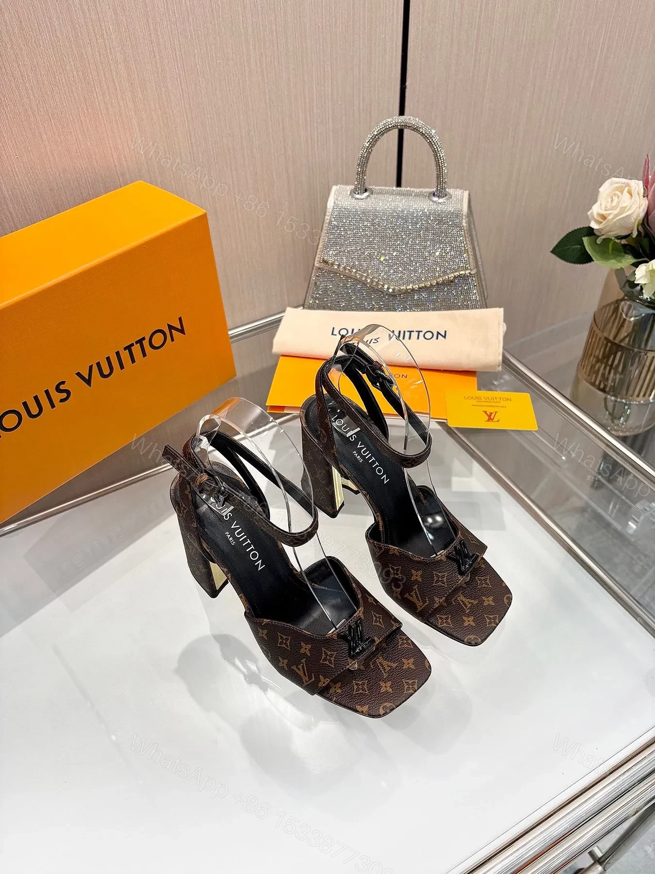 View 3 of LV Women Brown Monogram Canvas Heels