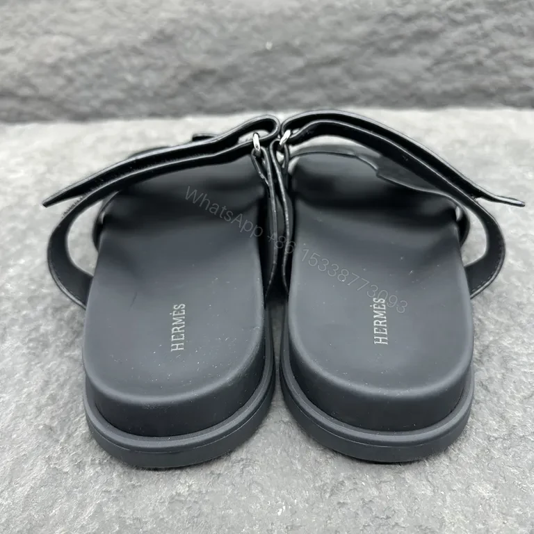 View 4 of Minimalist Black Suede Sandals with Cut-Out Detail - Hermes-Inspired