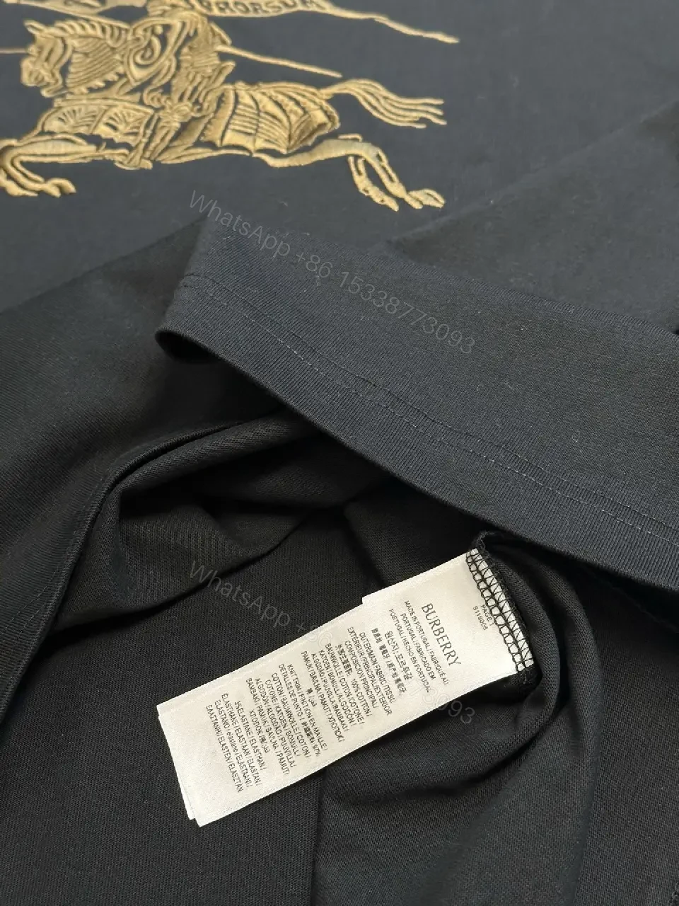 View 9 of Oversized Black Tee with Crest – Premium Cotton, Luxe Casual Tee