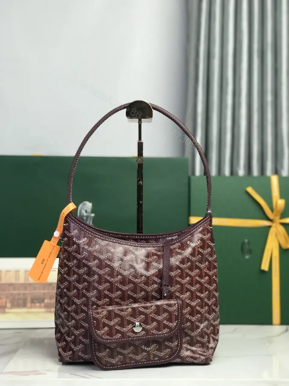 Structured Bur Burgundy Handbag: Patterned, Leather-Feel Canvas, Structured Carryall — view 1