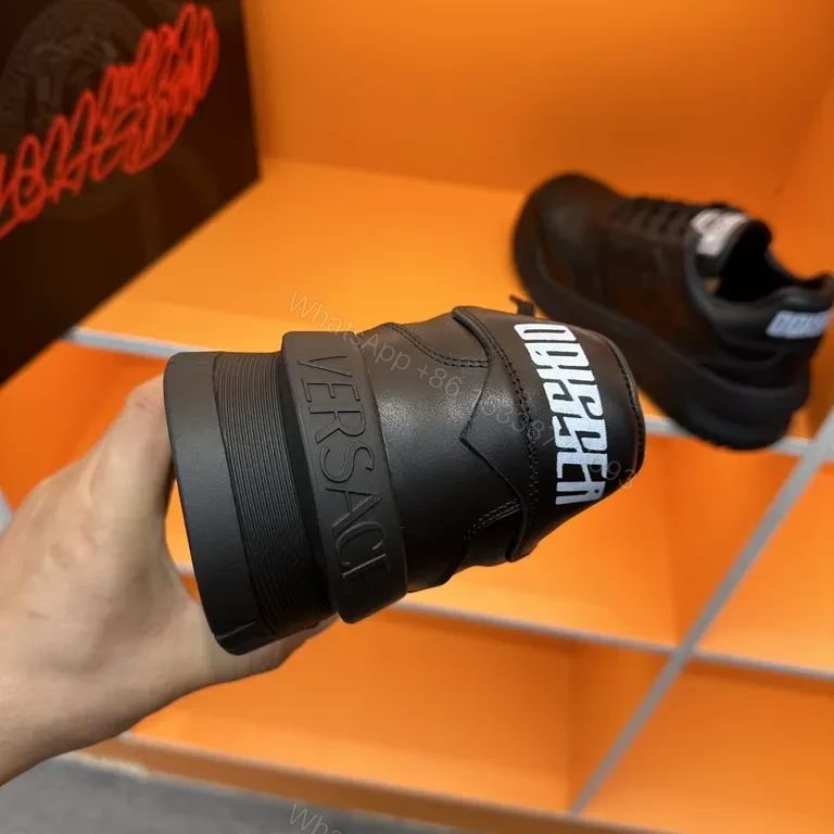 View 3 of Black Leather Sneaker â€“ Versace, Premium City Style Sneakers