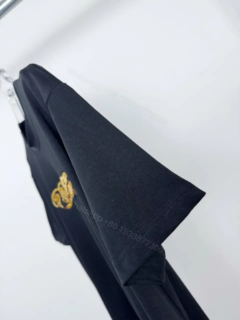 View 7 of Black Cotton Tee with Gold Sequin Logo, Luxe Everyday Streetwear